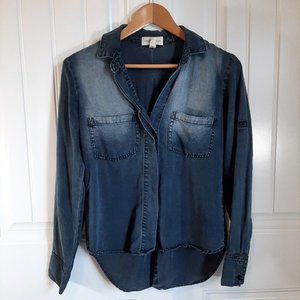 Cloth & Stone Dark Blue Bleach Fade Button Down Shirt XS